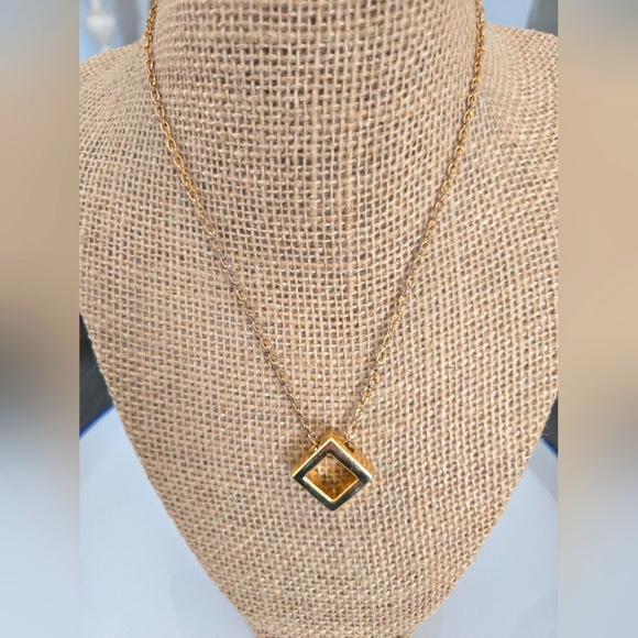 Goldtone Cube Square Cutout Minimalist Necklace - Picture 1 of 4